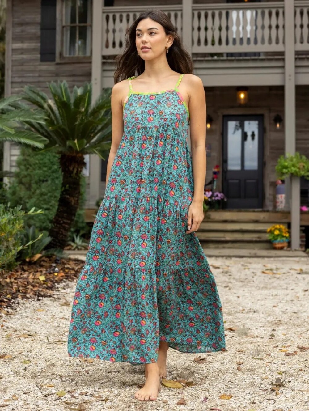 NATURAL LIFE Maddie Maxi Dress - Turquoise Pink Fan Floral